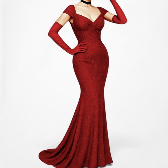 Vintage Red Beaded Fit Flared Silk Bodycon Maxi Prom Scarf Dress Size S/M - Picture 2 of 11